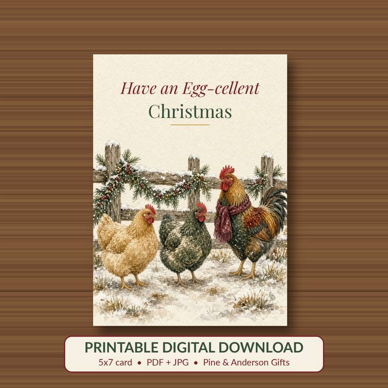 Have an Egg-cellent Christmas printable card, vintage woodland watercolor