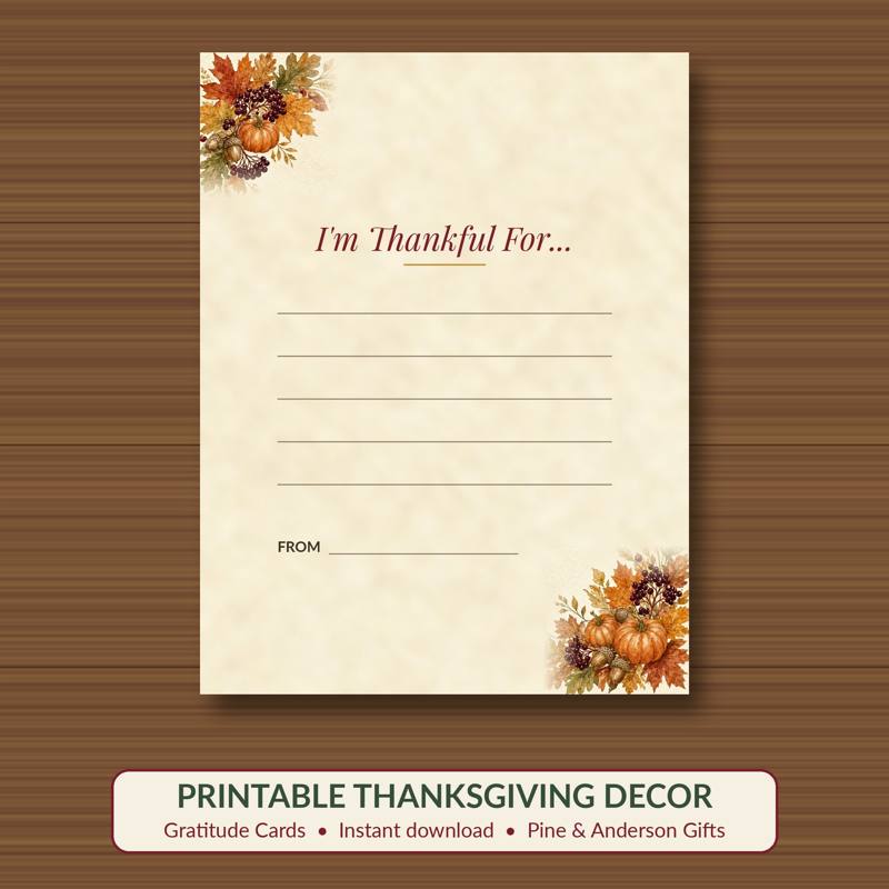 "What Are You Thankful For?" Gratitude Cards printable card, vintage woodland watercolor