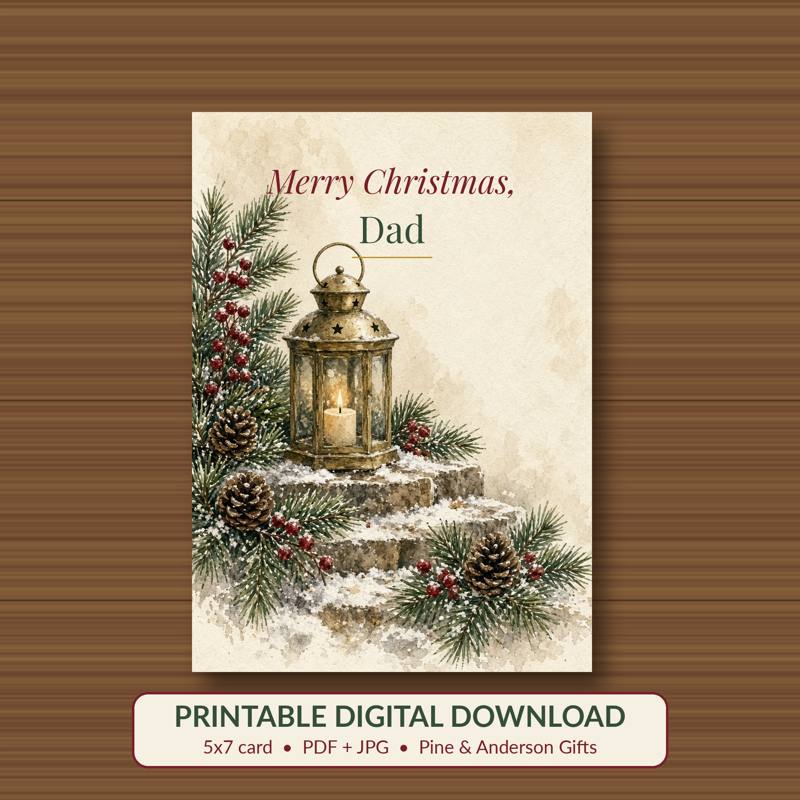 Merry Christmas, Dad printable card, vintage woodland watercolor