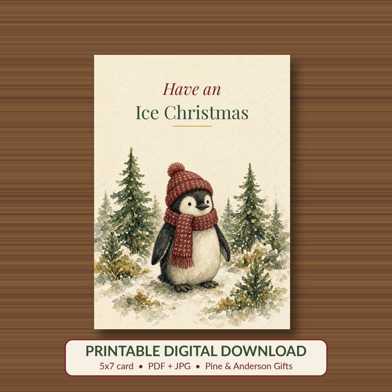 Have an Ice Christmas printable card, vintage woodland watercolor