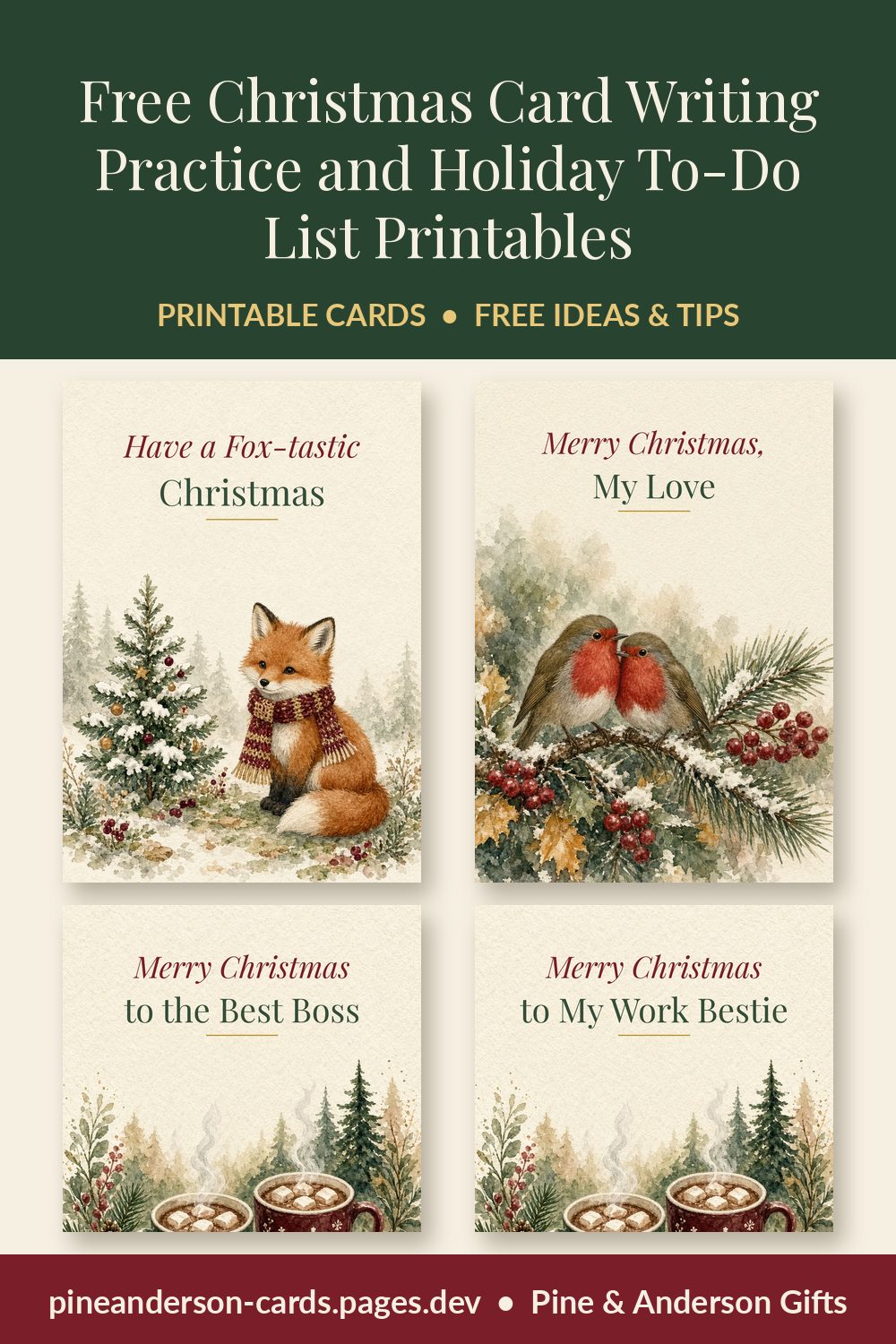Free Christmas Card Writing Practice and Holiday To-Do List Printables