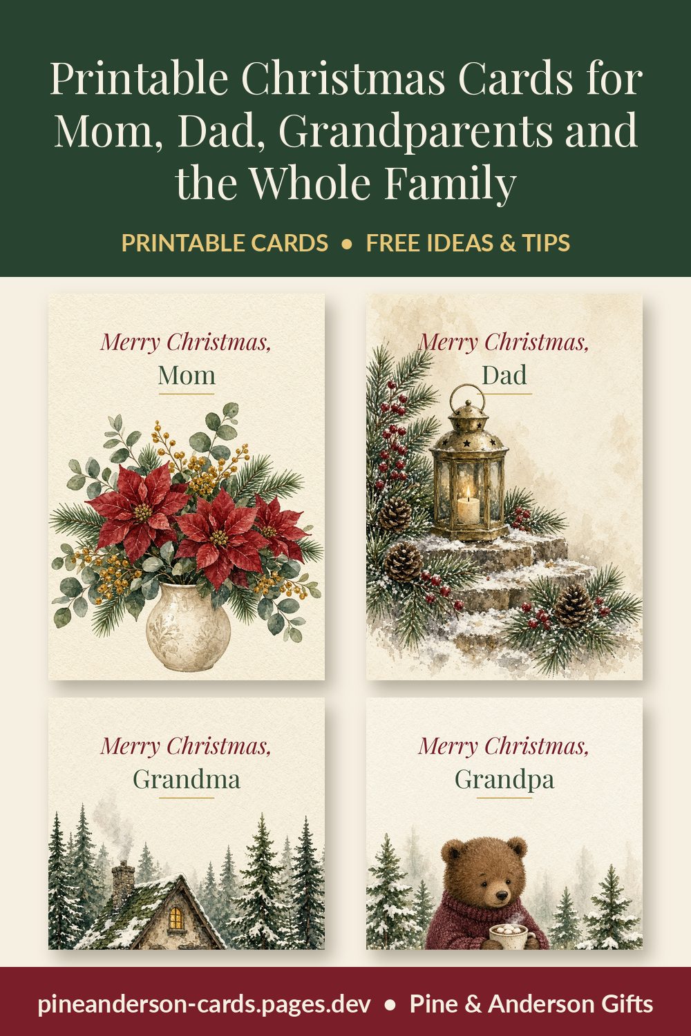 Printable Christmas Cards for Mom, Dad, Grandparents and the Whole Family