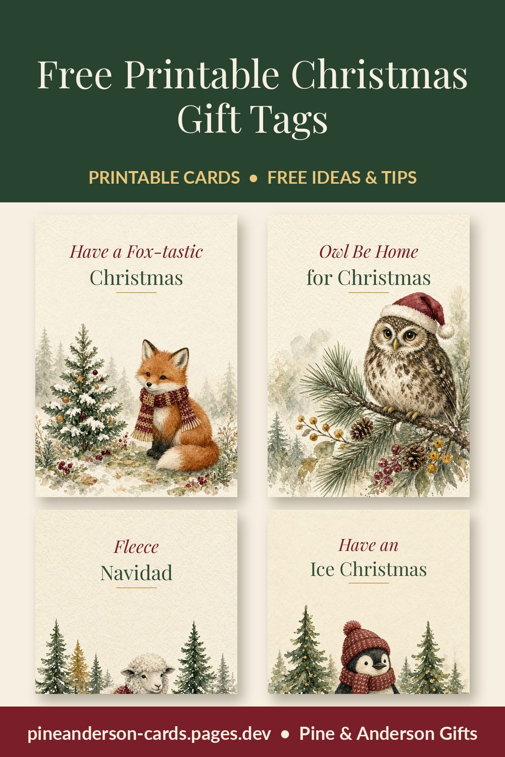 Free Printable Christmas Gift Tags (Woodland Watercolor)