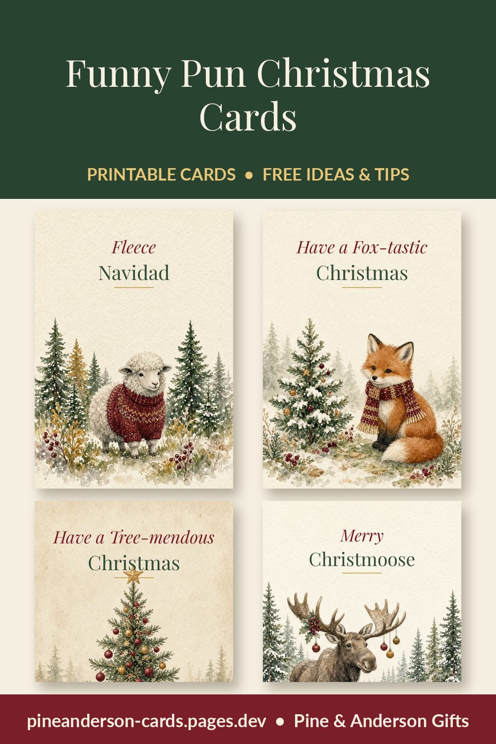 Funny Pun Christmas Cards (Cute Animal Puns, Printable)