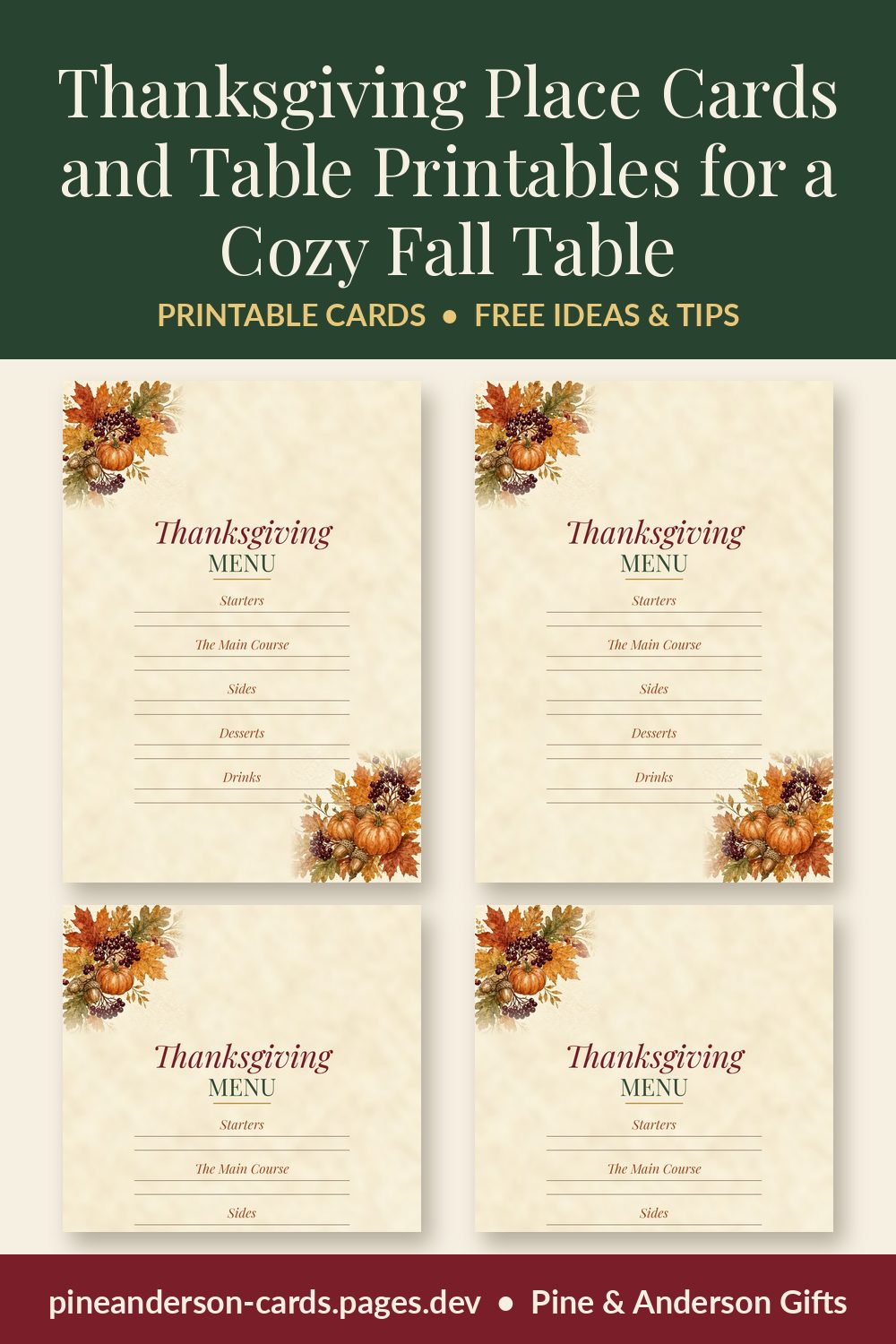 Thanksgiving Place Cards and Table Printables for a Cozy Fall Table