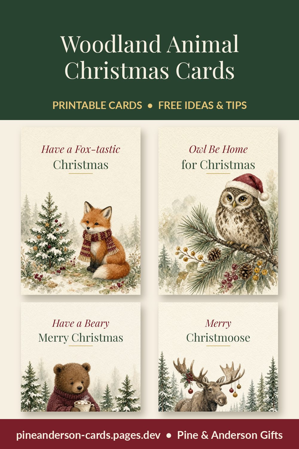 Woodland Animal Christmas Cards (Vintage Watercolor Printables)