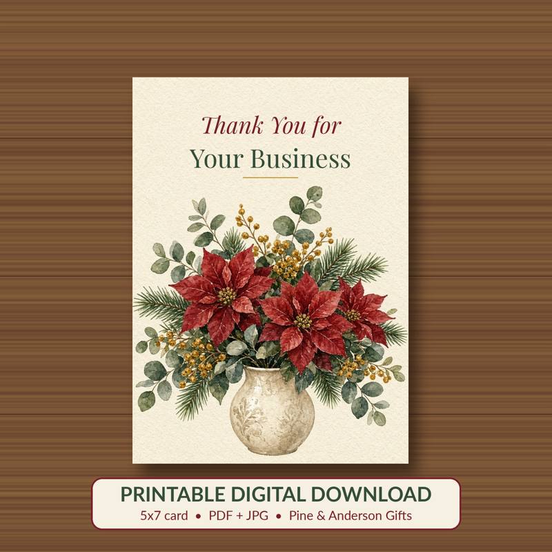 Thank You for Your Business printable card, vintage woodland watercolor