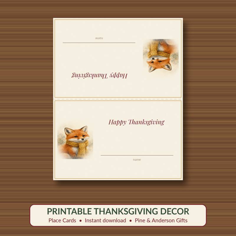 Thanksgiving Place Cards printable card, vintage woodland watercolor
